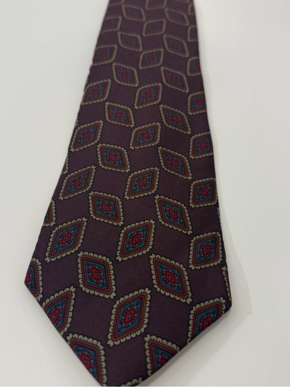 Pierre Cardin Purple Tie with Blue and Red Diamond Motif